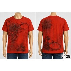Y2K Red All Over Print Skull Wings Graphic Tee Grunge Mallgoth AOP sz L - 0428